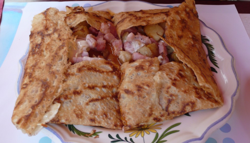 Crepes with ham, cheese, tomato and lots of other goodies