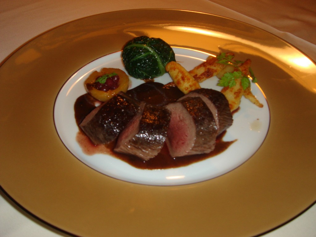 Venison with spiced baby pear and local gnocchi