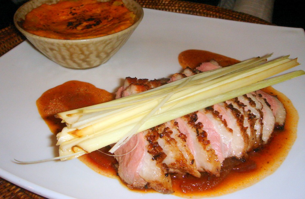 Duck with lemongrass and water chestnut pie