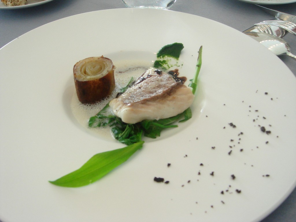 Seabass with bread & olive sauce