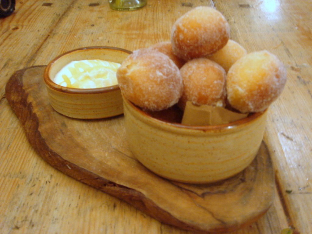 Sherbet doughnuts with lemon curd and heather honey