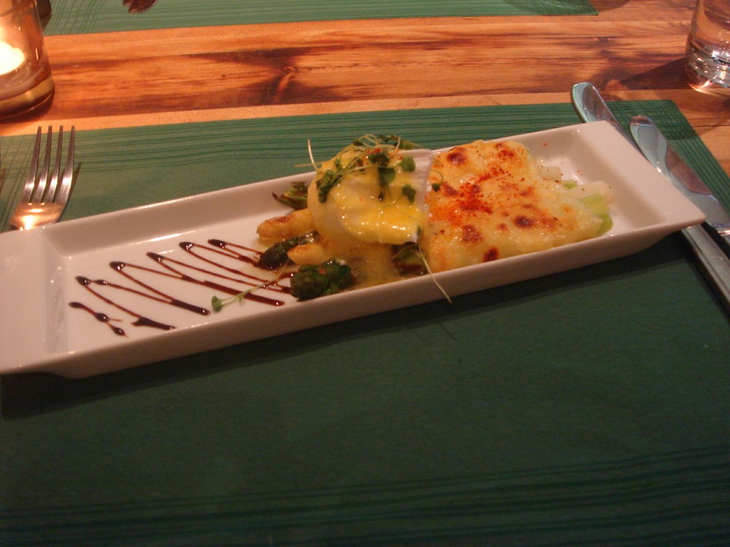 Seasonal asparagus, poached egg & Emmental cheese