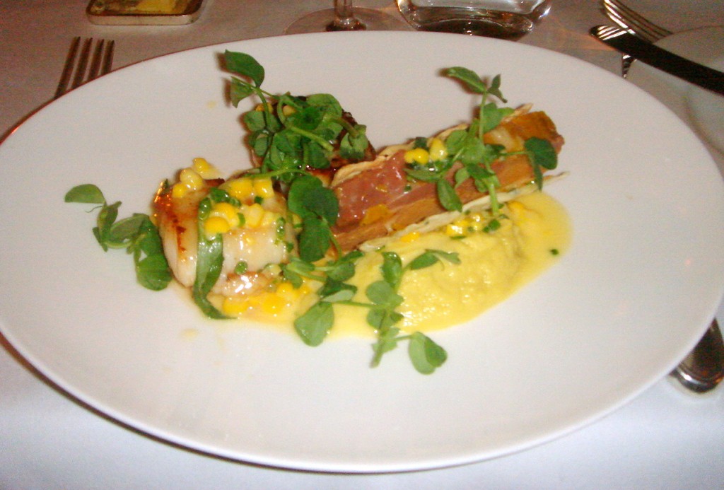Cornish scallops, foie gras and sweet corn
