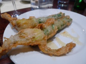 Courgette flowers stuffed with goats's cheese