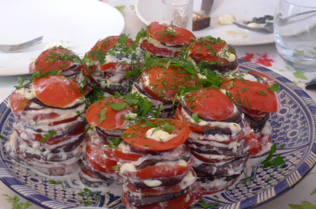 Aubergine & tomato stacks