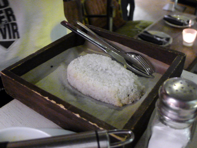 Salt baked sea bass