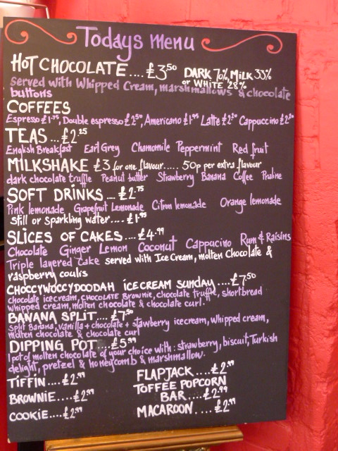 The menu during our visit