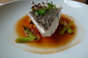 Poached stone bass