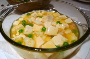 Tofu with green peas & prawns