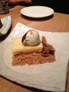 Roka - Japanese style ‘cotton’ soft cheesecake a with robata grilled pears and a ice cream cheese ice cream